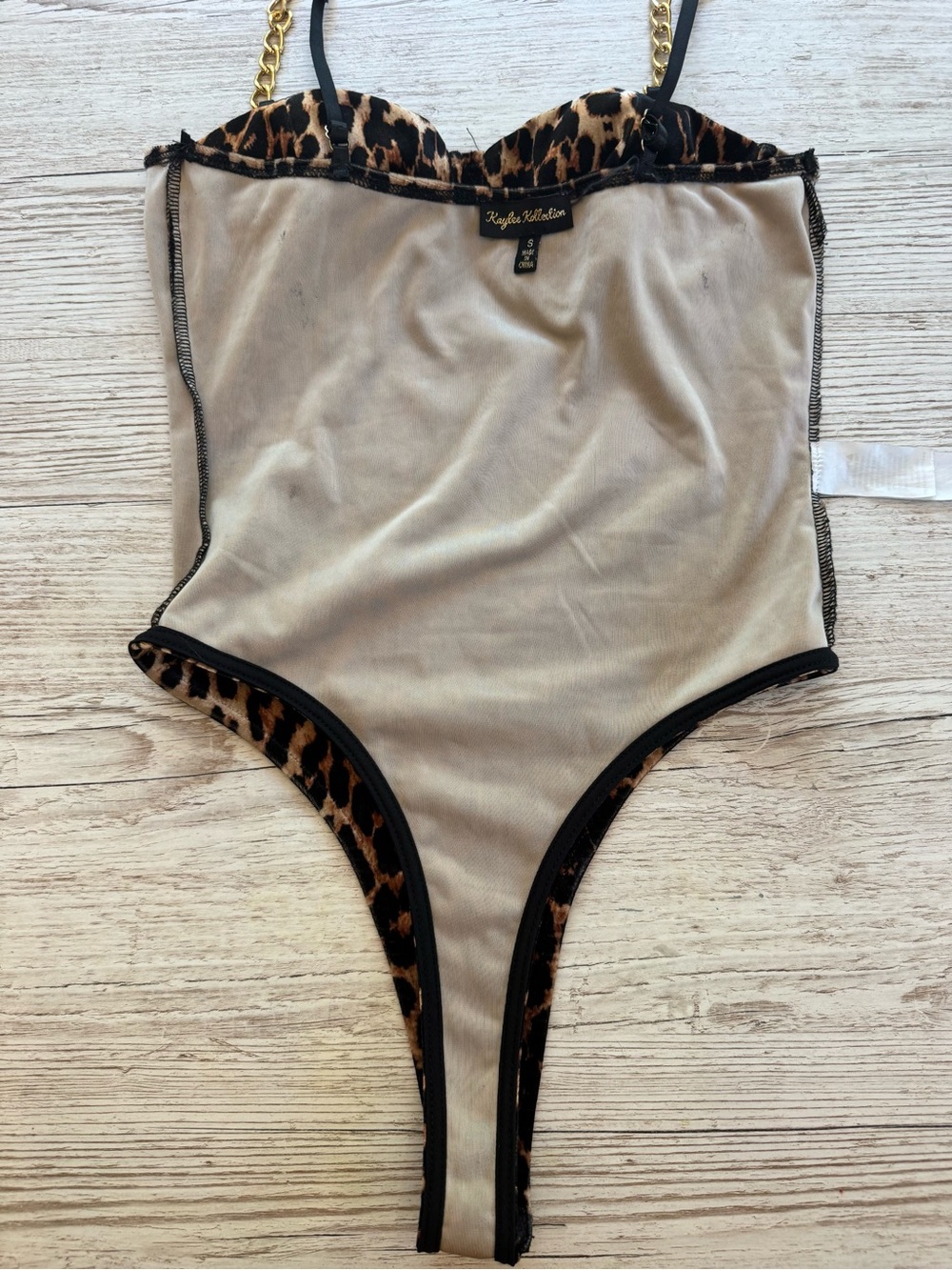 Kaylee Kollection Leopard Print Chain Strap Bodysuit S - Picture 5 of 13